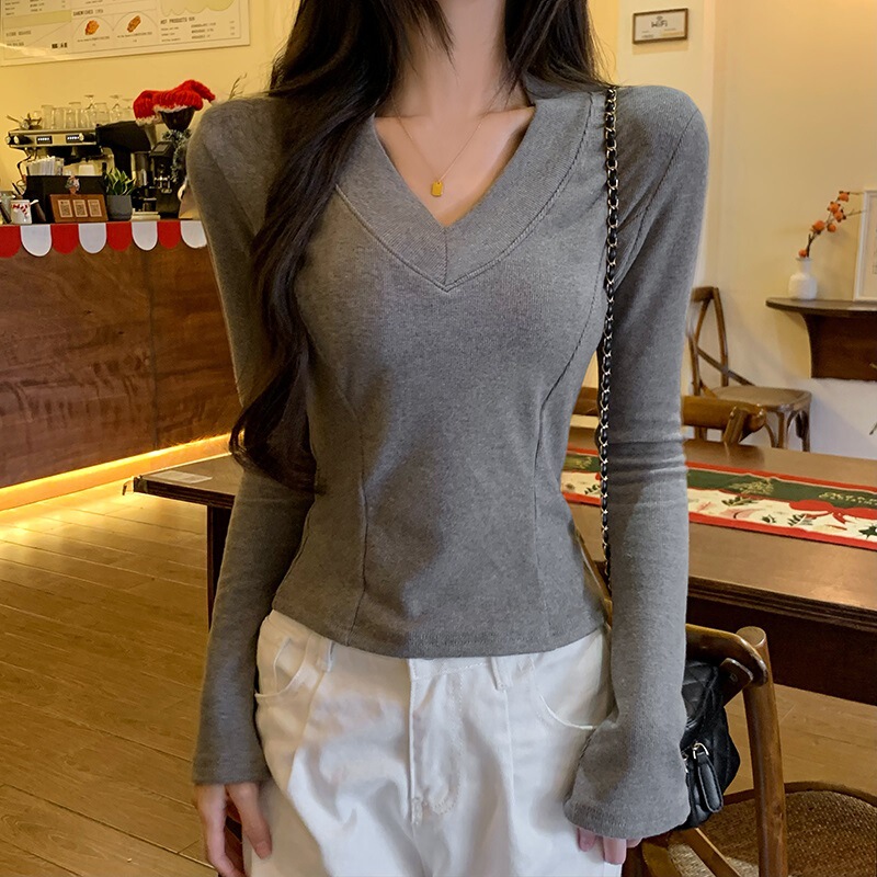 4630 # Real Shot of Mousse Cashmere 280g Long-Sleeved T-Shirt for Women in Spring, Autumn and Winter Fleece-Lined Double-Sided Velvet Bottoming Shirt