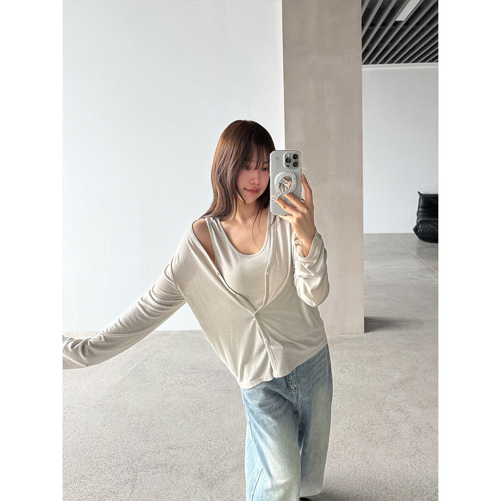 【王琪芝】莱赛尔V领针织开衫两件套女夏季薄款百搭空调罩衫WQ200