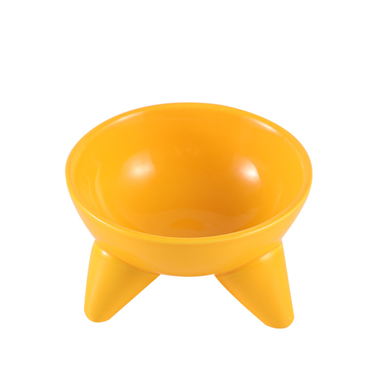 Tazón para gatos Tazón de comida para gatos de cerámica Pies altos, cuello oblicuo, barbilla anti-negra, tazón de arroz para gatos, anti-volcado, tazón de agua potable para perros al por mayor