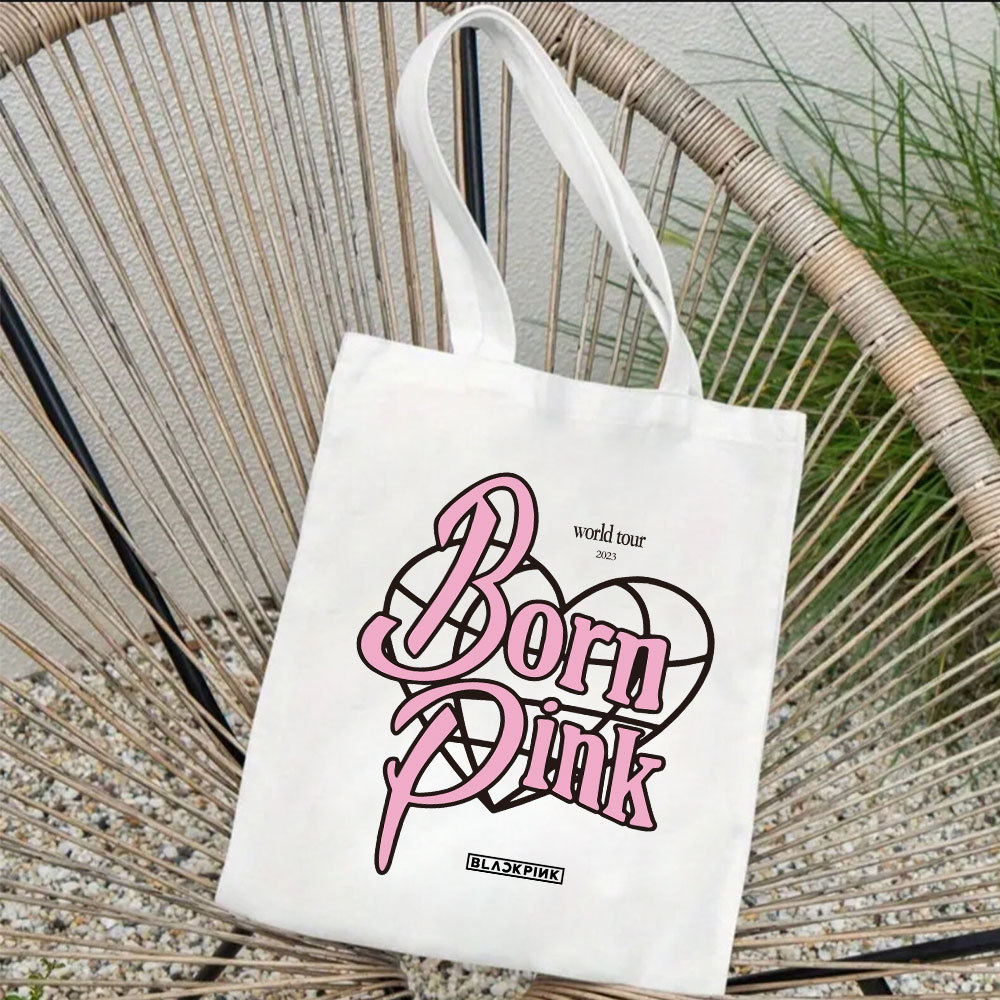 粉墨帆布袋 blink演唱会bron pink爱心LOGO字母文艺手提单肩包女
