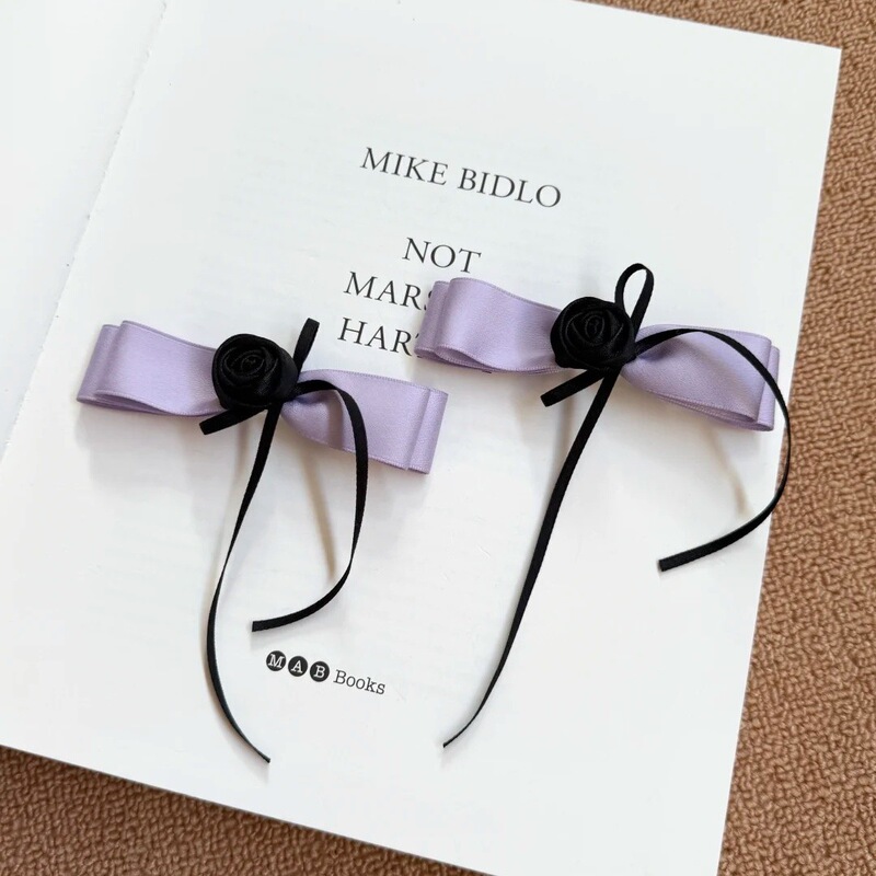 New Black Rose Gentle Purple Bow Ribbon Hairpin Niche Design Hair Accessories Girl Sweet Versatile Hair Accessories