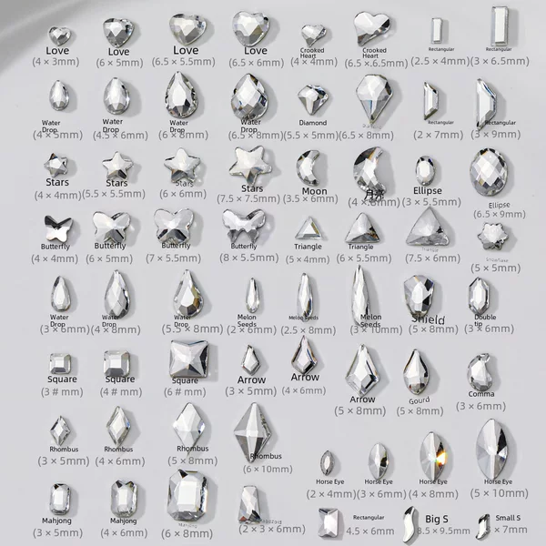 Manicure flat special-shaped diamond jewelry White Super Flash heart butterfly star water drop Crooked Heart Diamond Glass rhinestone wholesale