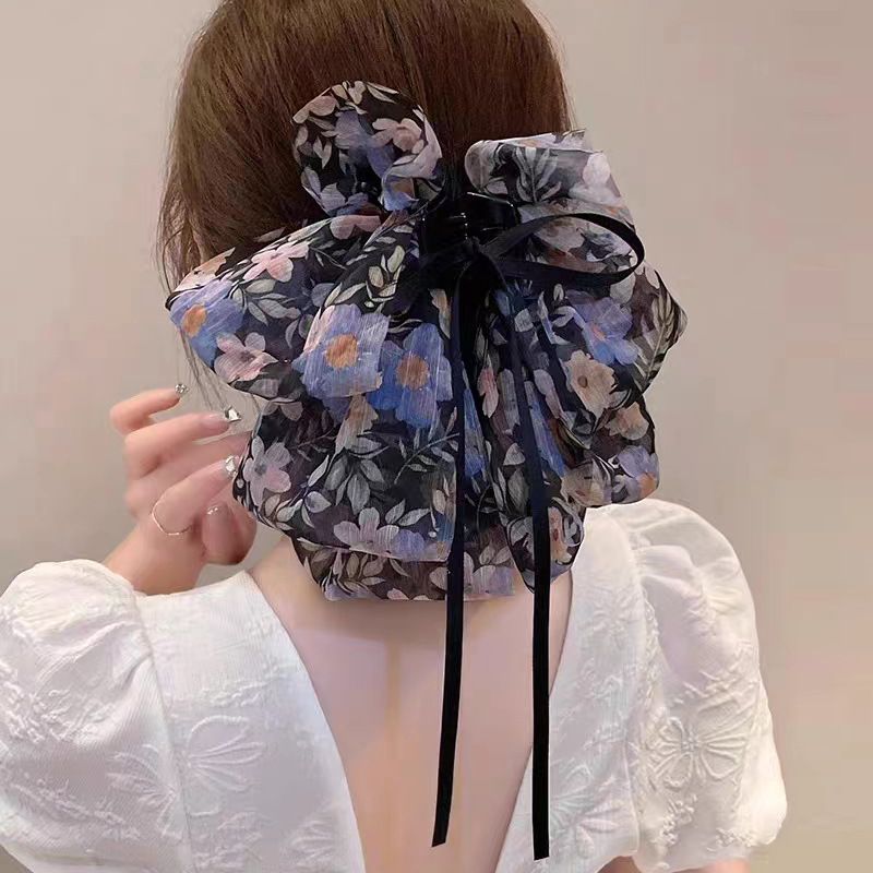 210 большая заколка для хвоста с цветочной лентой