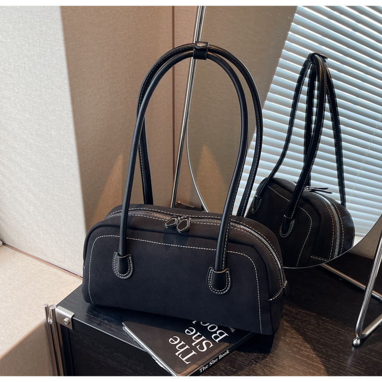 Autumn/Winter Retro Suede Hobo Bag Women's 2026 New Matte Underarm Bag Fashion Handheld Baguette Bag - Thumbnail 6