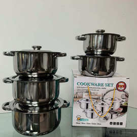 跨境不锈钢套装锅5件套钻石款汤锅热销加纳东南亚锅具礼品Pot Set