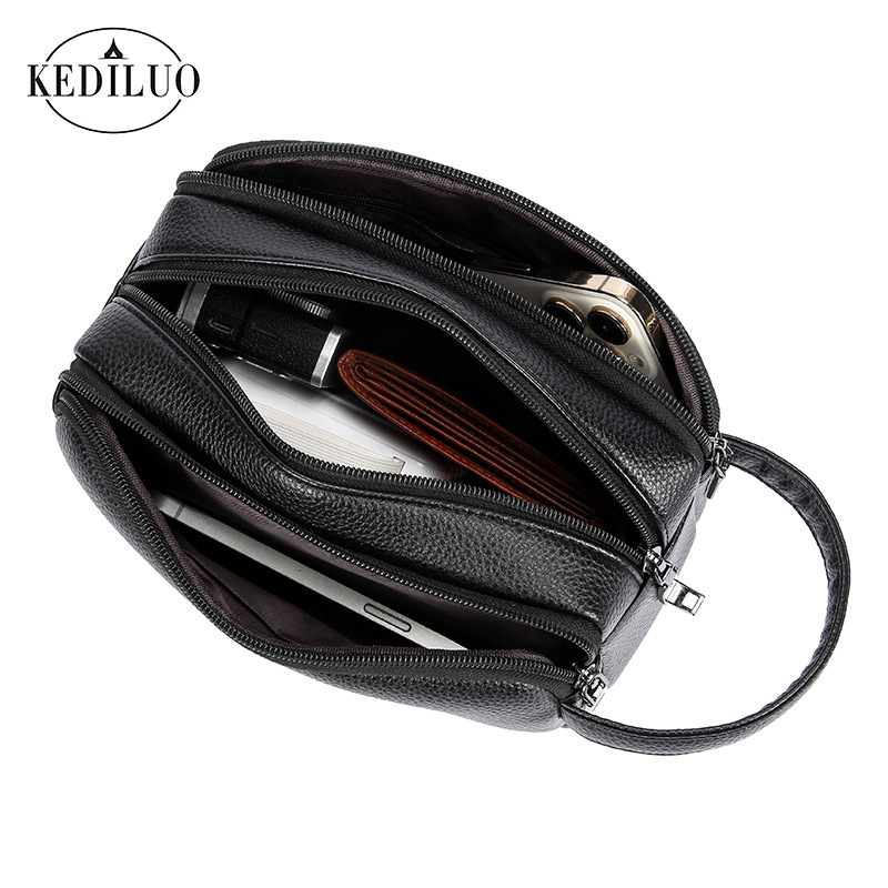 Large Capacity Men's Clutch Bag Multi Layer Korean Style Business Casual Mobile Phone Bag with Fingerprint Lock_voghion.com