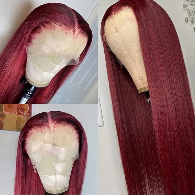 Yiwu Wig Burgundy Color, Middle-Parted Straight Hair, Front Lace 13*4 Full Lace Wig, Burgundy Wig