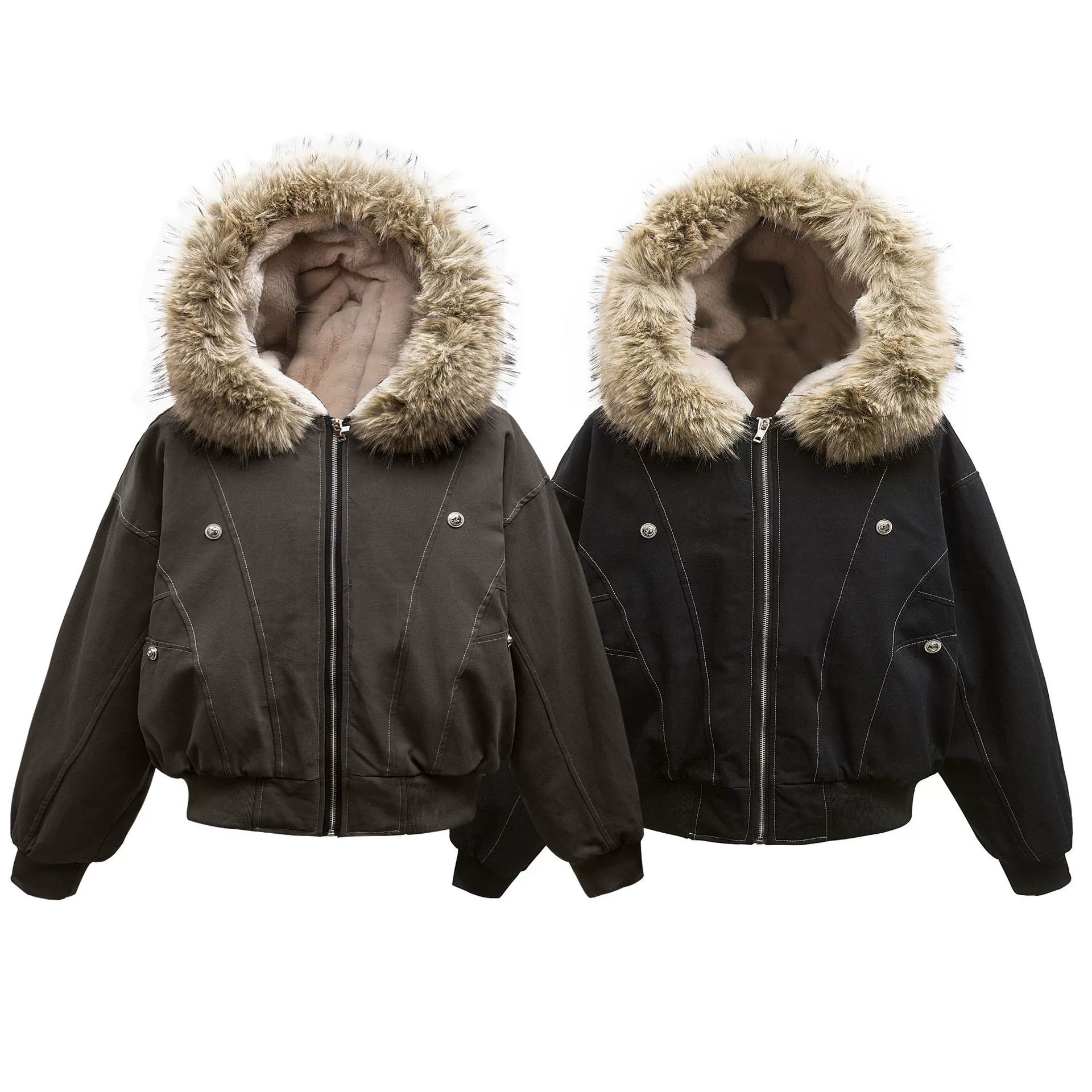 Куртка из хлопкового канваса с капюшоном Zongchi Clothing Club, увеличенная меховая отделка стойки, унисекс, зимняя