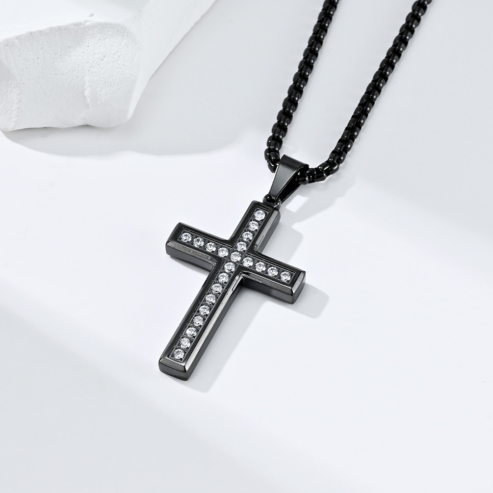 Neutral Wind Titanium Steel Diamond Cross Necklace CNC Engraved Zircon Stainless Steel Cross Pendant