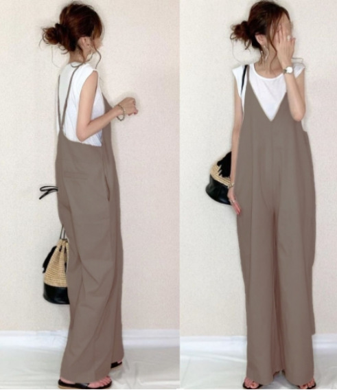 国境を越えた連体ズボンの対外貿易2024夏の新型日系女装吊り下げズボンの純色のカジュアルなゆるいズボン|undefined