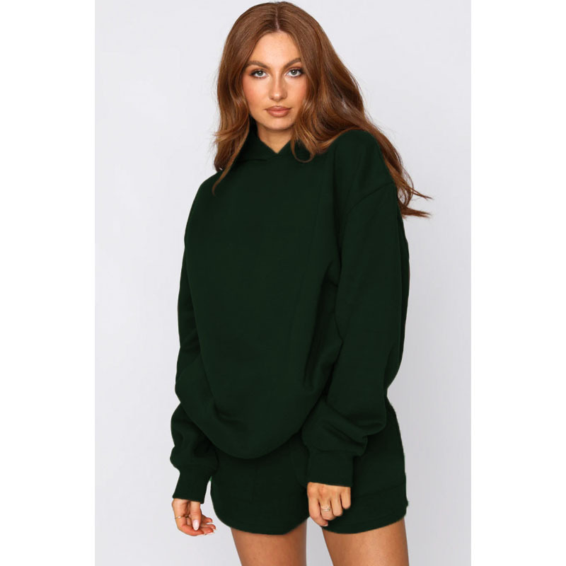 Autumn Winter Solid Color Hooded Pullover Long Sleeve Sweaters Women Clothing Shorts Suit