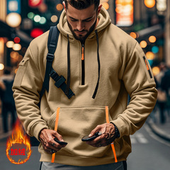 国境を越えた男性服秋冬の新型ベルベットの重ポンドのセーターと帽子のジッパーの多ポケットカバーの男性スポーツコート男