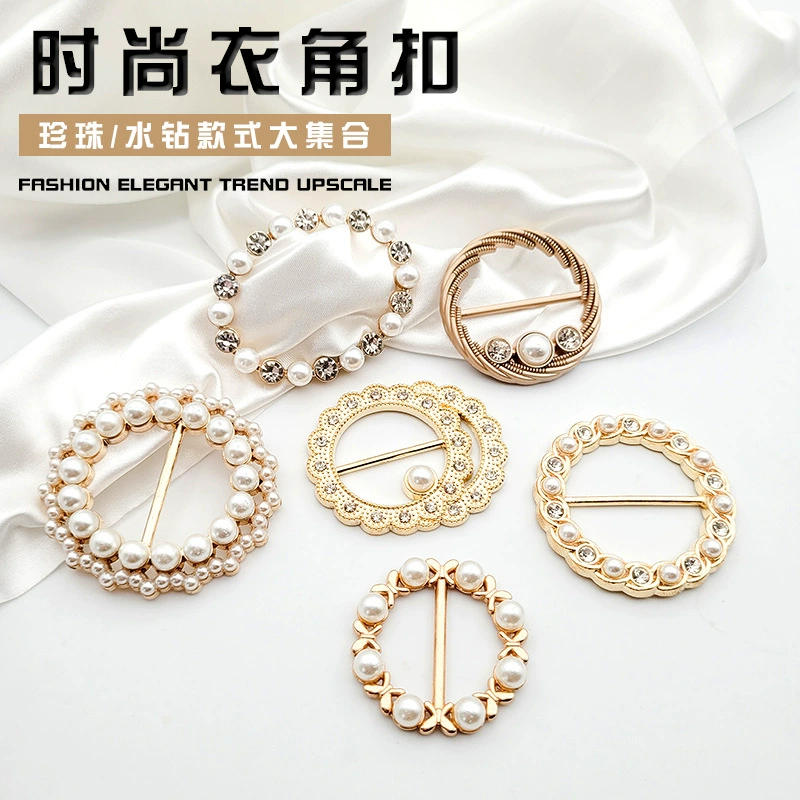 Угловая пряжка с узлом из металлической одежды Угловая пряжка из жемчуга с бриллиантами