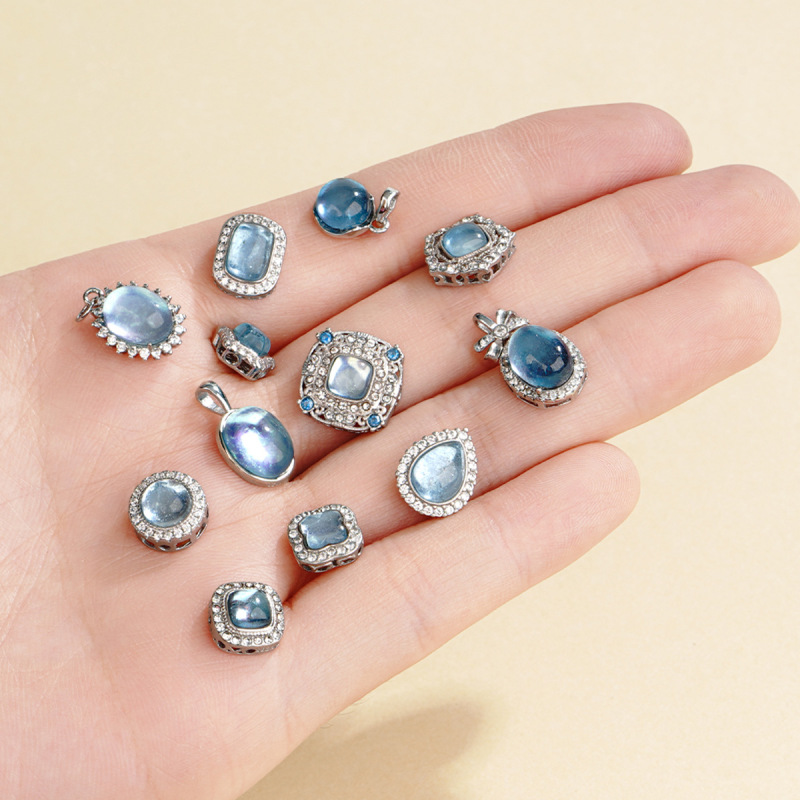 S925 スターリングシルバー天然アクアマリンクリスタルビーズペンダントペンダント diy ビーズルースビーズジュエリーアクセサリー卸売|undefined