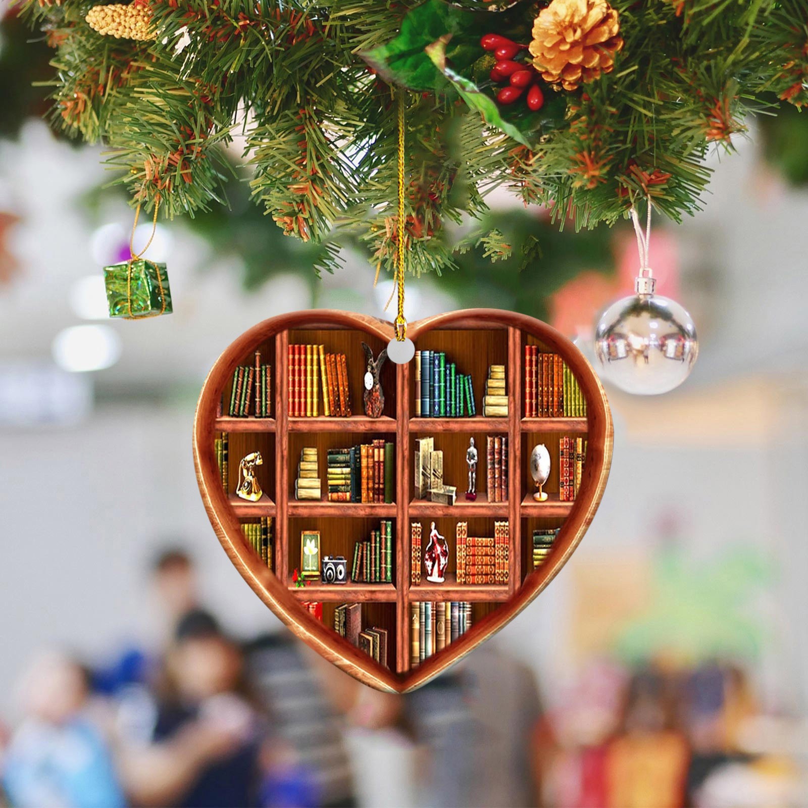 Nuevos productos transfronterizos en forma de corazón librería colgante de automóvil decoración de árbol de Navidad acrílico colgante 8cm