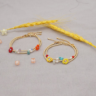 7g Weight 1 Piece Bohemian Multicolor Smile Face Beaded Glass Rope Tassel Women's Bracelets