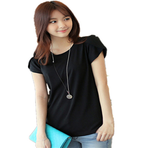 Korean women's summer plain color loose plus-size round neck short sleeve women's T-shirt for plus-size MM base shirt