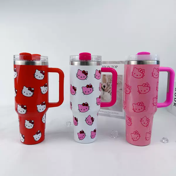 Cross-border explosions 40oz stainless steel car cup large capacity portable handle car KT cat straw cold insulation cup