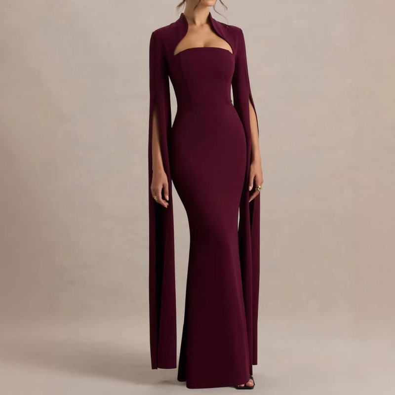 2026 New European and American Amazon Cross-Border Foreign Trade Women's Clothing Zipper Slit Sleeves Waist-Cinching Bodycon Sexy Dress 2026 New European and American Amazon Cross-Border Foreign Trade Women's Clothing Zipper Slit Sleeves Waist-Cinching Bodycon Sexy Dress