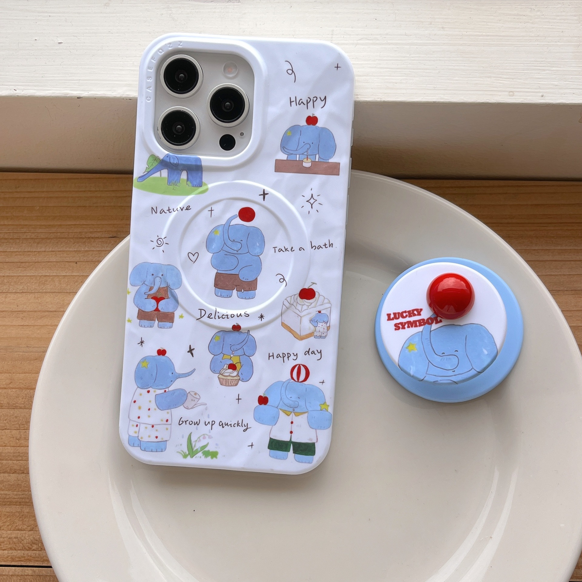 Elefante de dibujos animados japonés y coreano para Apple 16ProMax funda para teléfono móvil 15Pro magnético 14/13 nuevo 14Pro femenino 16P