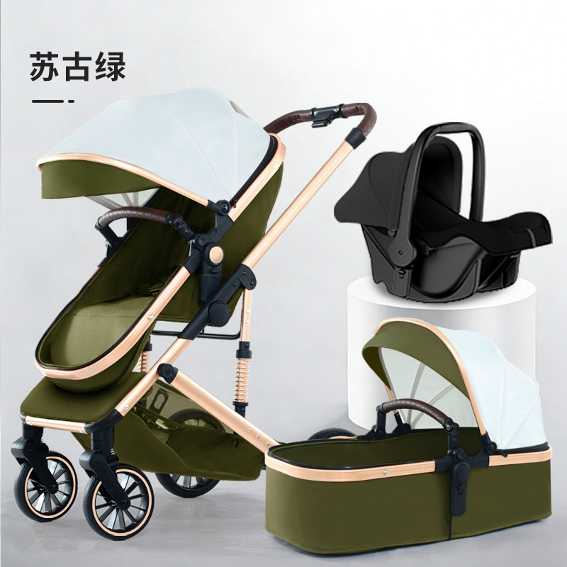 Personalizado alto paisaje cochecito de bebé se puede sentar y acostarse plegable cuatro estaciones cochecito de bebé universal cuatro ruedas antichoque coche bb