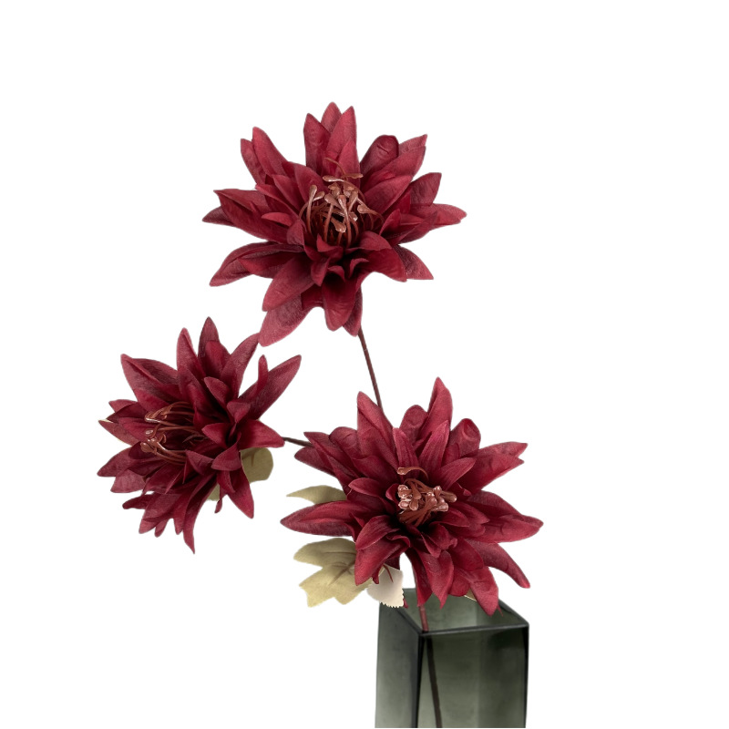 3 grandes crisantemos dahlia, accesorios de fotografía, decoración de boda, flores artificiales, flores de seda, flores falsas, ramo de flores