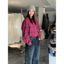 SROOM十三行 全棉新品轻薄透气无感长袖上衣色织格纹翻领宽松衬衫