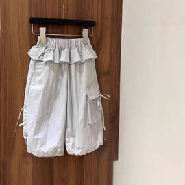 女童2025春夏新款洋气工装裤中小童新款宽松抽绳女宝宝裤子时尚