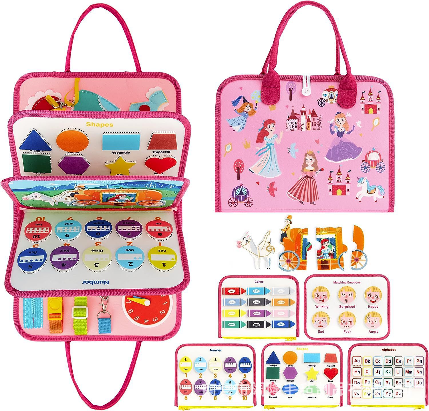 Cross-border Pink Princess DIY juguetes educativos para niños de educación temprana tablero ocupado tablero de aprendizaje de fieltro Montessori Junta de Educación Temprana conjunto