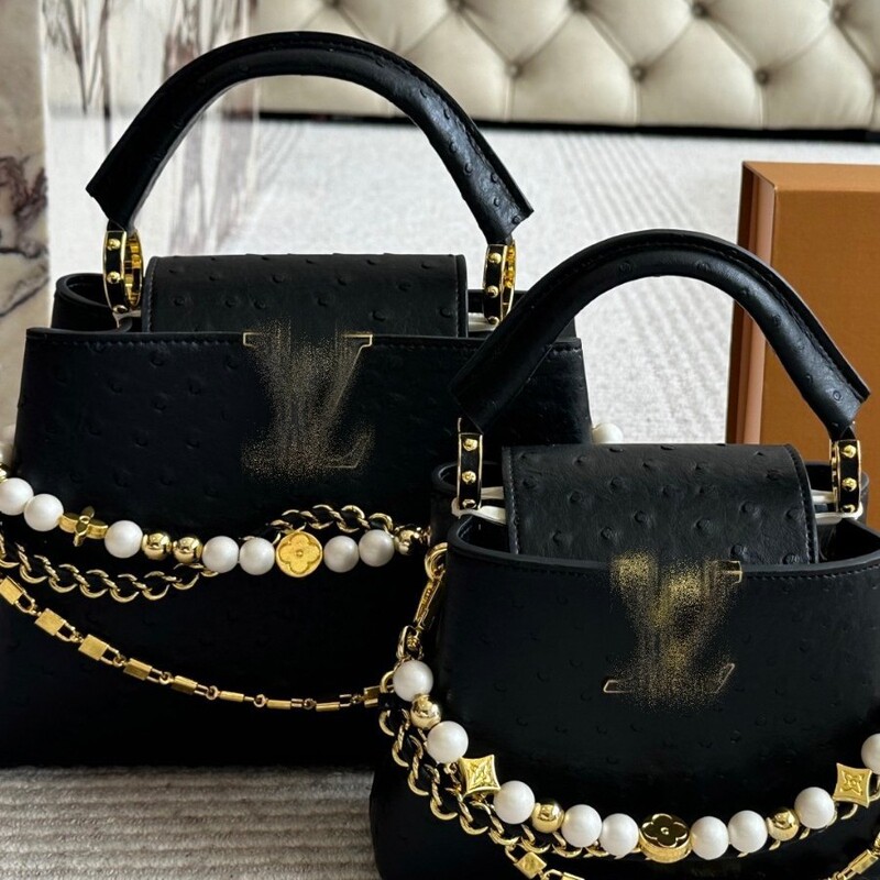 Ostrich Pattern Lady Bag Capucines Satchel with Leather Chain Full Package Cross-Border Supply