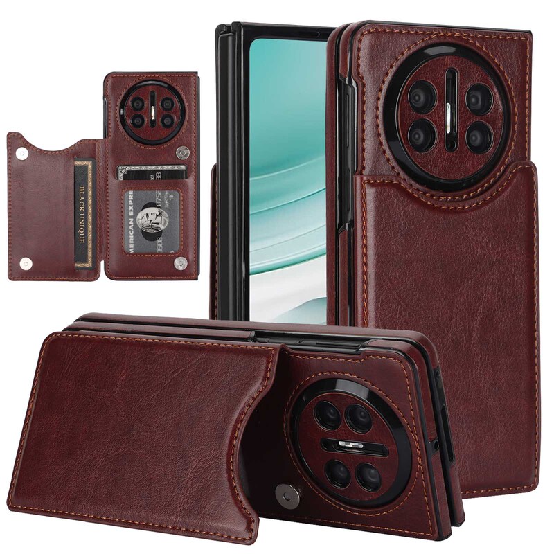 Suitable for Huawei Mate X5 business Crazy Horse pattern mobile phone shell double buckle card leather case Mate X3 side sticker protective cover Suitable for Huawei Mate X5 business Crazy Horse pattern mobile phone shell double buckle card leather case Mate X3 side sticker protective cover