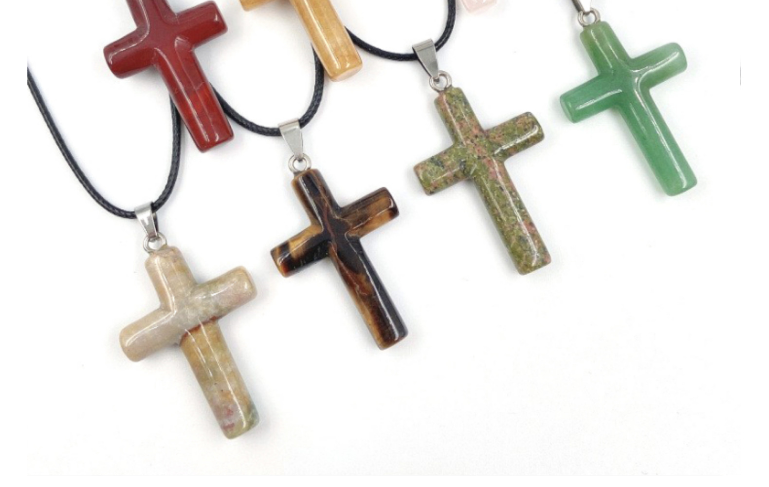 Retro Cross Natural Stone Pink Crystal Handmade Pendant Necklace 1 Piece