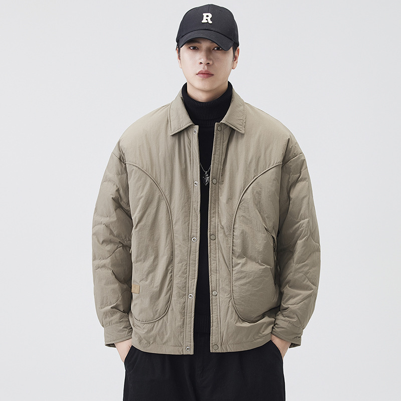 Chaqueta de plumón con solapa de hombre otoño y invierno 2025 nueva chaqueta de trabajo casual ligera y delgada abrigo de calor de tendencia