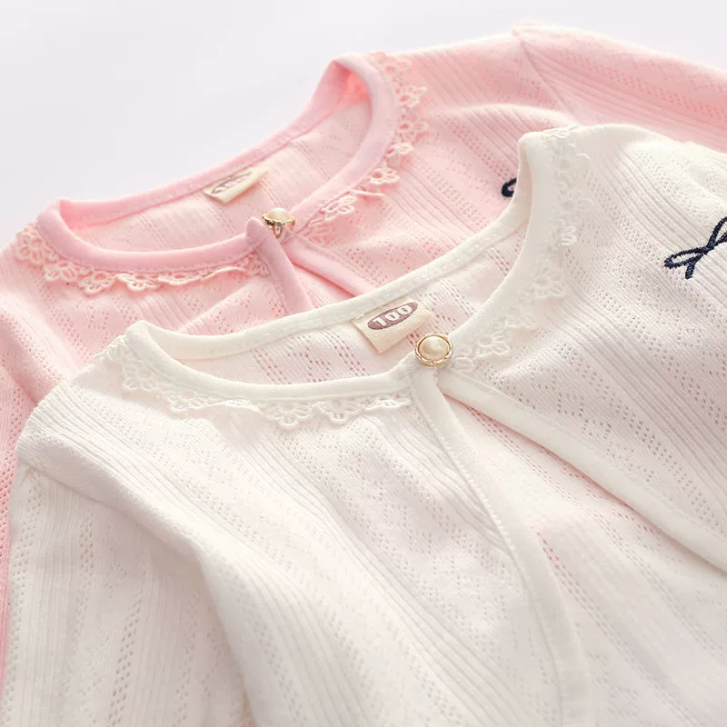 Детский трикотажный кардиган из чистого хлопка для девочек, весна-осень, тонкий, для прогулок, с шалью.