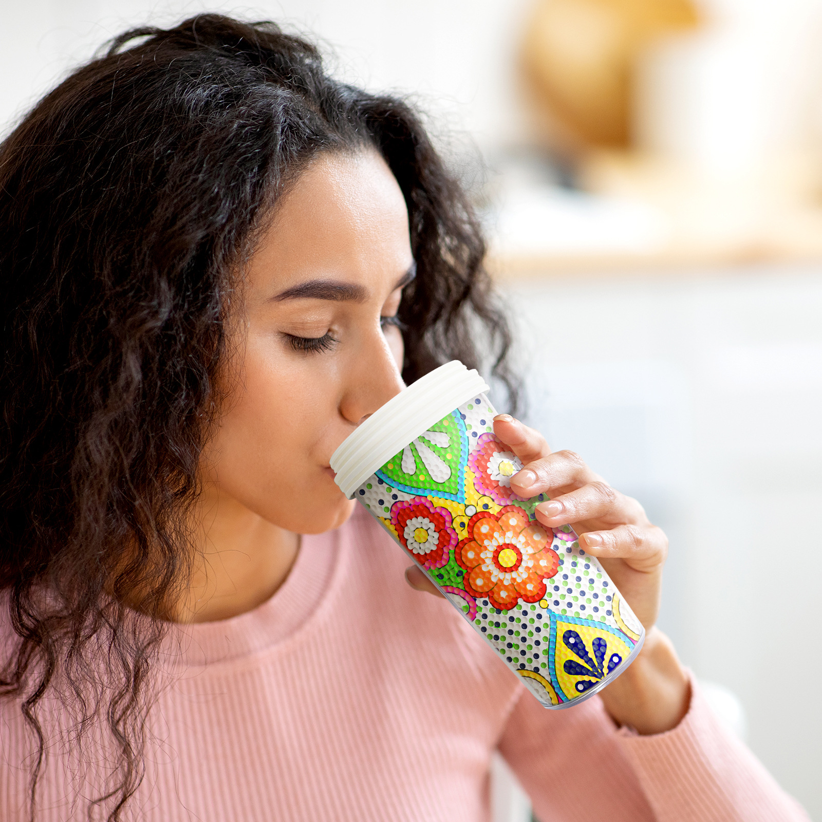 Pintura de diamantes alrededor de la nueva pintura de diamantes DIY taza de agua de diamante completo pegatinas artesanales de dibujos animados botella de agua de doble capa