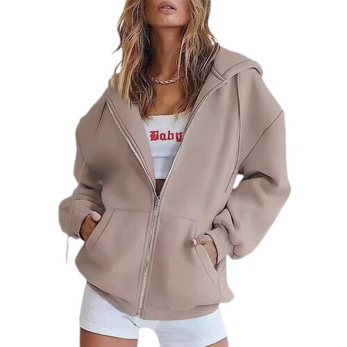 Amazon Cross-border 2024 New Men and Women Fleece Hooded Sweatshirts Casual Zip-Up Top In Stock