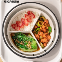 一件代发三格盘陶瓷蒸盘加深加厚分格蒸盘可蒸可微波餐盘减脂餐盘