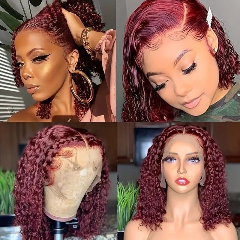 Yiwu Wig European and American Style Wig for Women 13*4 Front Lace Burgundy Small Curly Short Hair African Synthetic Wig