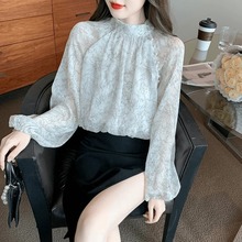 碎花雪纺衬衫女长袖春夏2026年新款宽松气质设计感立领衬衣A3381