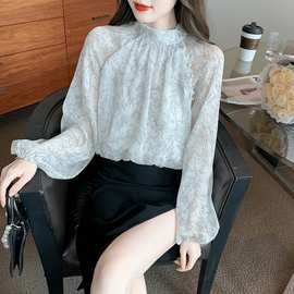 碎花雪纺衬衫女长袖春夏2026年新款宽松气质设计感立领衬衣A3381
