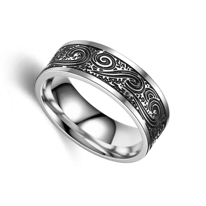 10g Weight Rings Classification 1 Piece Quantity Holiday, Banquet, Selfie Occasion 304 Stainless Steel Material Geometric, Waves Pattern All Seasons Season Unisex Gender Retro Style Retro Geometric Waves 304 Stainless Steel Unisex Rings Men Band Rings 无