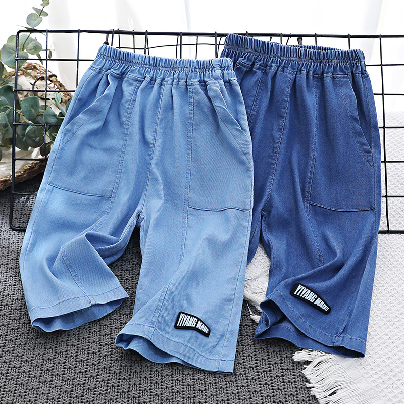 Children's Denim Shorts Factory Fashion Tencel Cropped Elastic Washed Export for Toddlers and Kids
