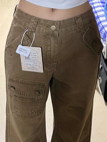 Khaki Color Slim Fit Work Denim Jeans for Kids (Boys and Girls) 2025 Spring and Autumn New Korean Style High-Waisted Loose and Slimming Flared Pants