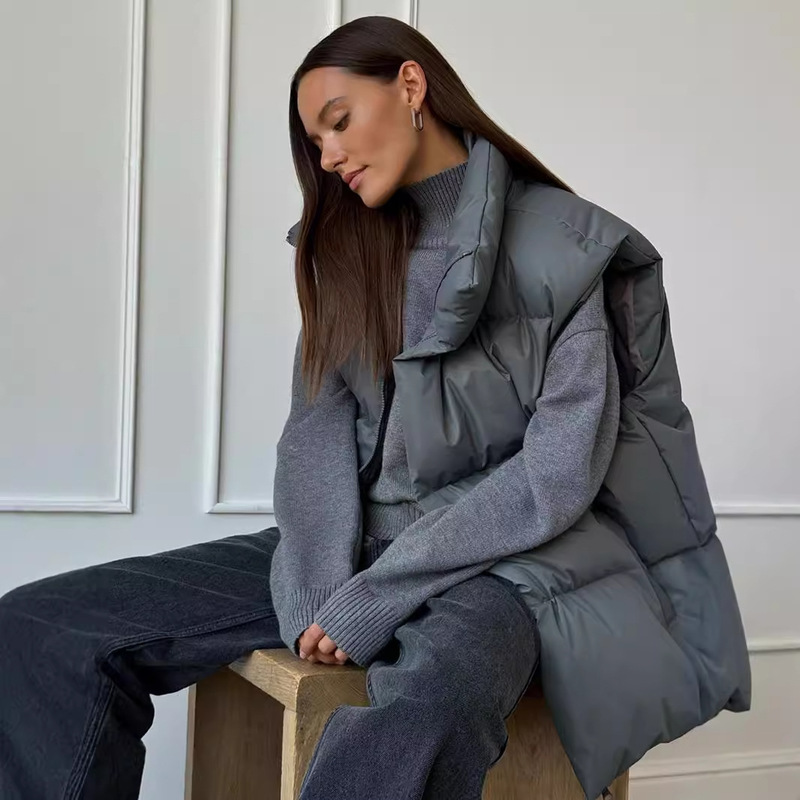 Cross-Border Cotton Vest Jacket European and American 2024 Autumn and Winter New Commuter Loose Sports Casual Vest Cotton Jacket Cross-Border Cotton Vest Jacket European and American 2024 Autumn and Winter New Commuter Loose Sports Casual Vest Cotton Jacket