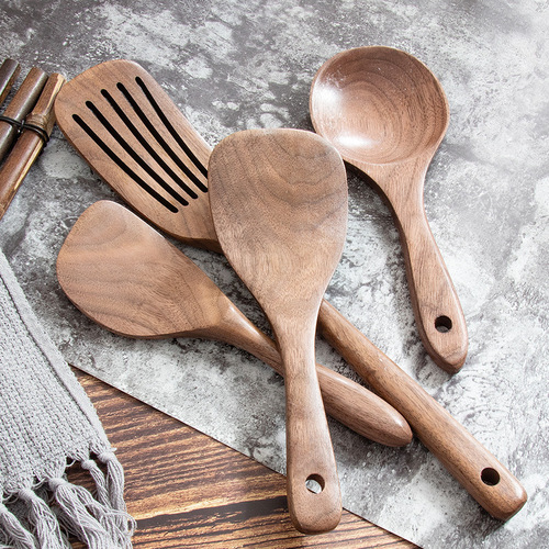 Amazon kitchen cooking spatula set household long-handled cooking spatula black walnut non-stick pot wooden spatula