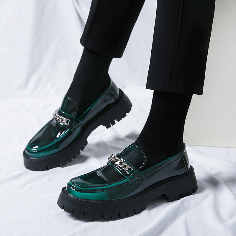 2024 comercio exterior de tamaño grande Liusu Lefour zapatos de cuero esmaltado hombre cara brillante tacones gruesos de fondo alto peluqueros zapatos de cuero casuales moda