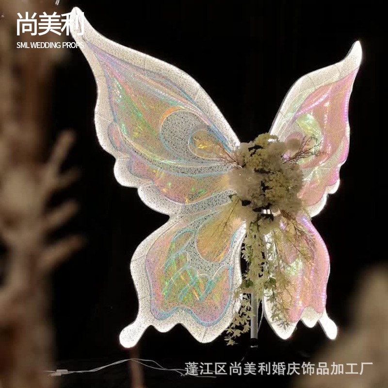 Fábrica de Shangmeili al por mayor accesorios de boda decoración de alegría de boda accesorios de decoración arte de hierro iluminación de mariposa lámpara de guía de carretera