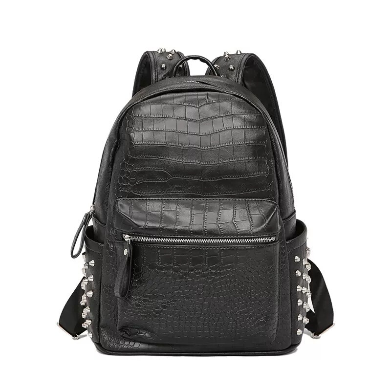 2026 New Korean Style Crocodile Pattern Studded Backpack Trendy Backpack Laptop Bag Student School Bag Men's Backpack Wholesale