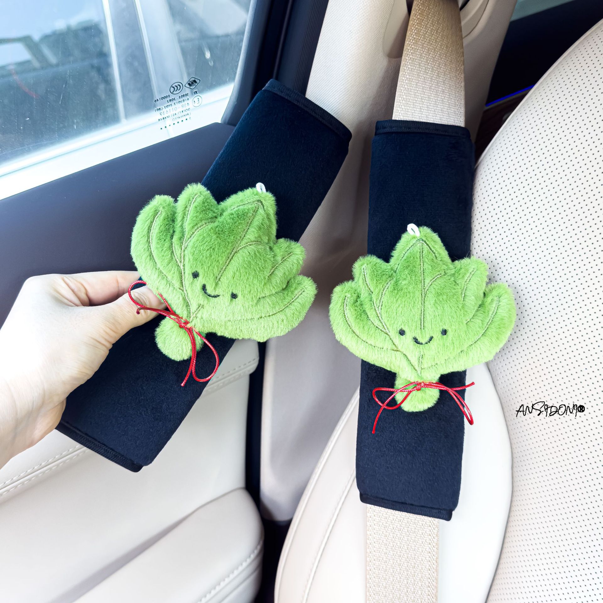 Yuzu and Sycamore Leaf Car Seatbelt Shoulder Pads, Car Seatbelt Covers, Car Interior Decoration Items, Cute Ornaments