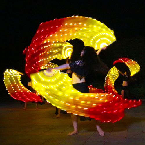 Dancers LED light glow yellow orange red fan dance performances luminescence prop color glow belly dance fan